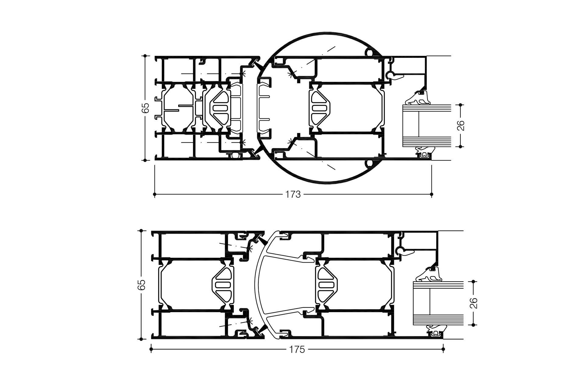 With round profile, fulfils also the finger protection requirements / Flush surface door