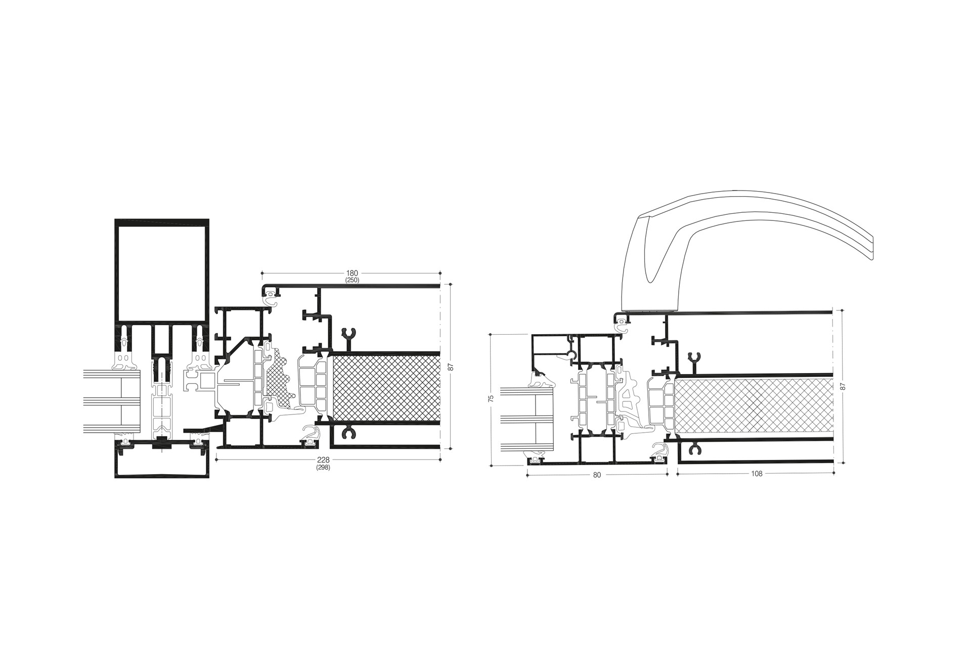 WICLINE 75 evo, anta di ventilazione 180 / WICLINE 75 evo, anta di ventilazione 250