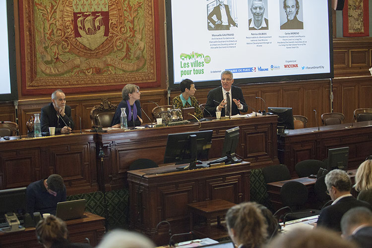 Patrice Jolibois, Manuelle Gautrand et Carlos Moreno à la Conférence-débat WICONA au Forum Smart City Paris 2016