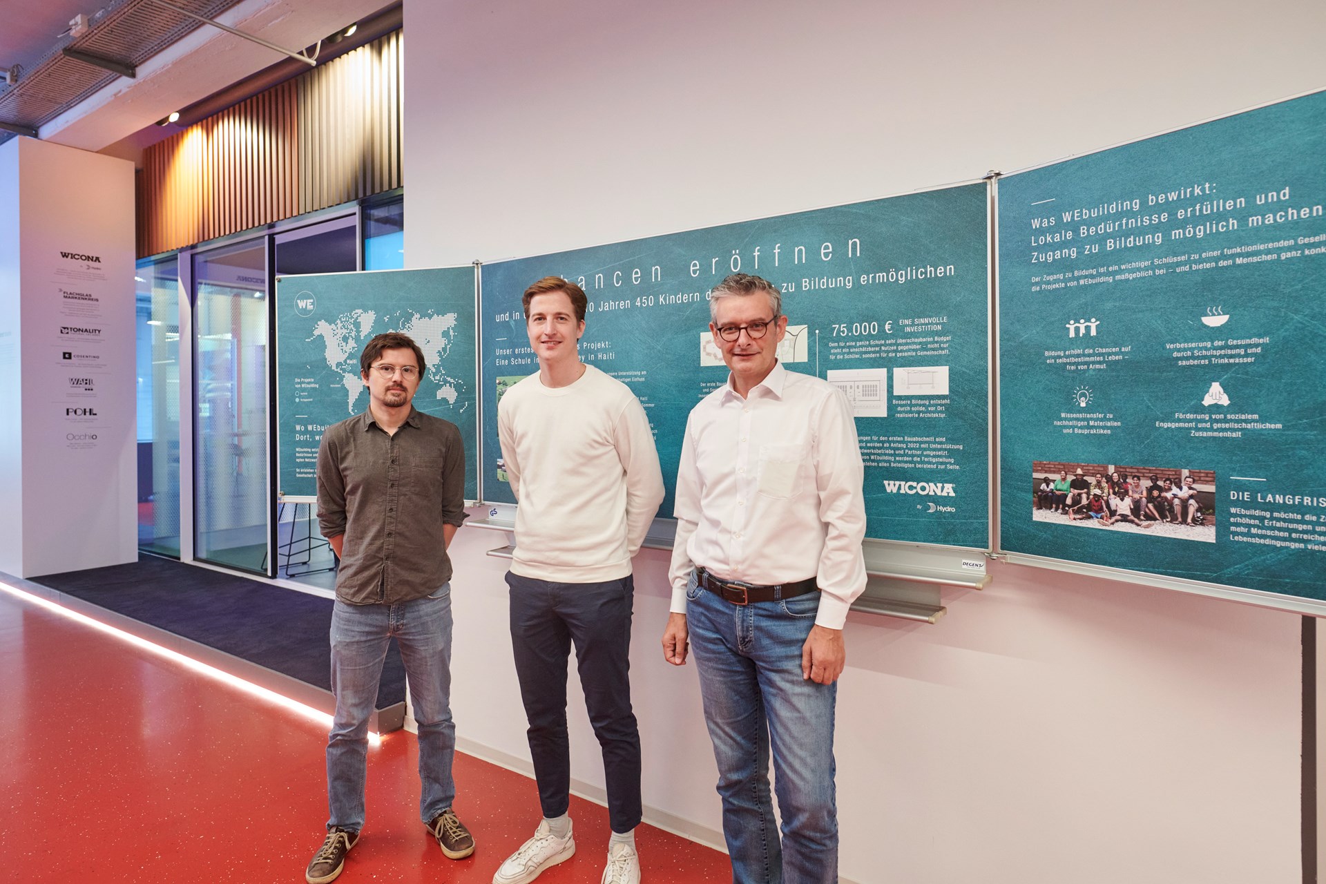 Photo (left to right): Ivan Rališ (Architect and Co-founder of WEbuilding), Florian Schlummer (Architect and member of WEbuilding) and Ralf Seufert (Vice President North Europe, Hydro Building Systems)